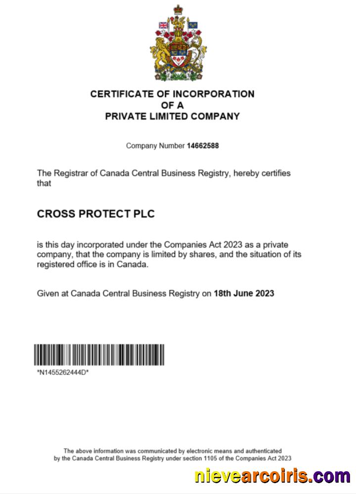 Canada certificate of registration